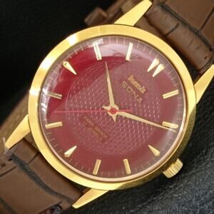 Vintage 1985 HMT Manual Wound Mens Gold Watch W/daydate & Red accents